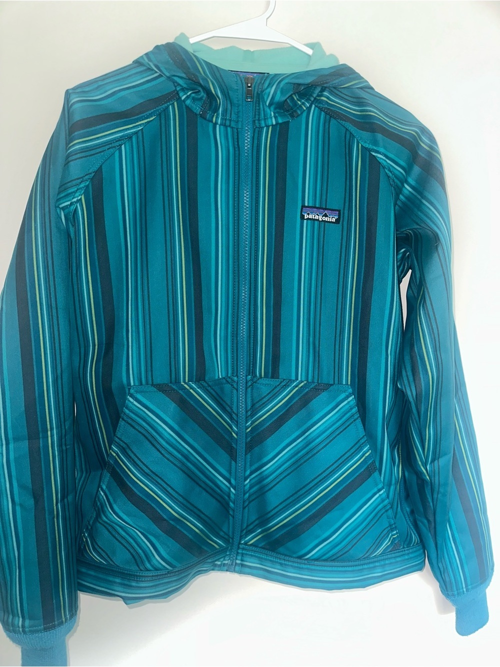 Patagonia Teal Striped Hooded Zip Jacket - Picture 2 of 4
